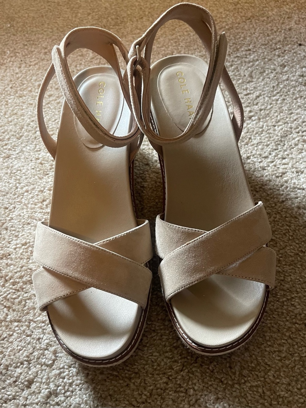 Cole Haan Nude Cross-Strap Wedge Sandals